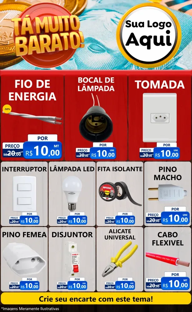 Modelo de Encarte para Encarte Grande com o tema Está Muito Barato para Materiais Elétricos
