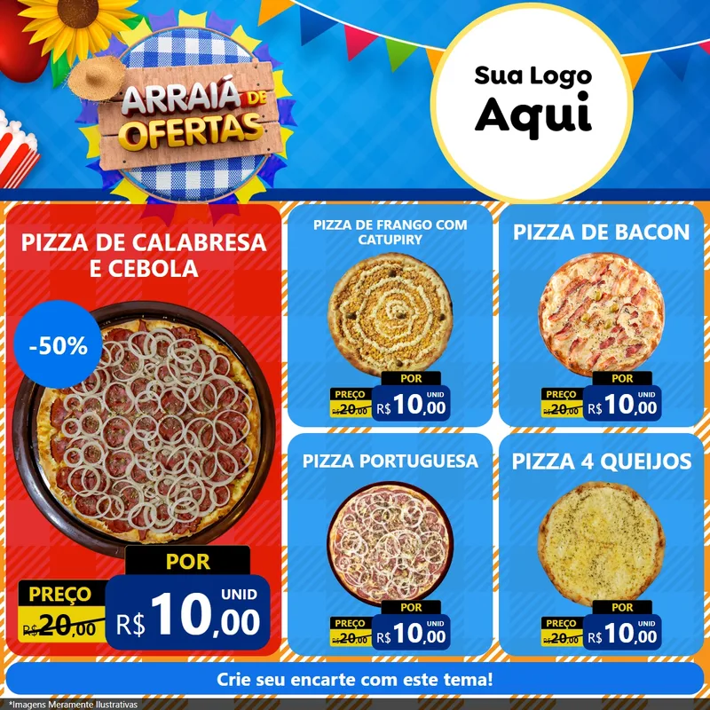 Modelo de Rede Social para Feed Facebook com o tema Arraiá de Ofertas para Pizzaria