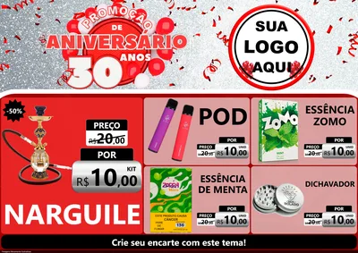 Modelo de Encarte para Encarte A4 Horizontal com o tema Promoção de Aniversário - 30 Anos para Tabacaria