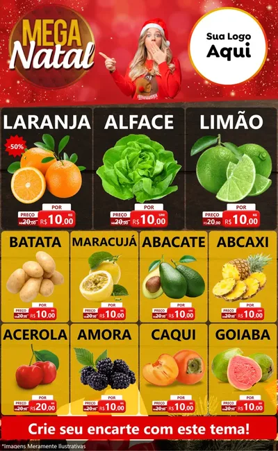 Modelo de Encarte para Encarte Grande com o tema Mega Natal para Hortifrúti