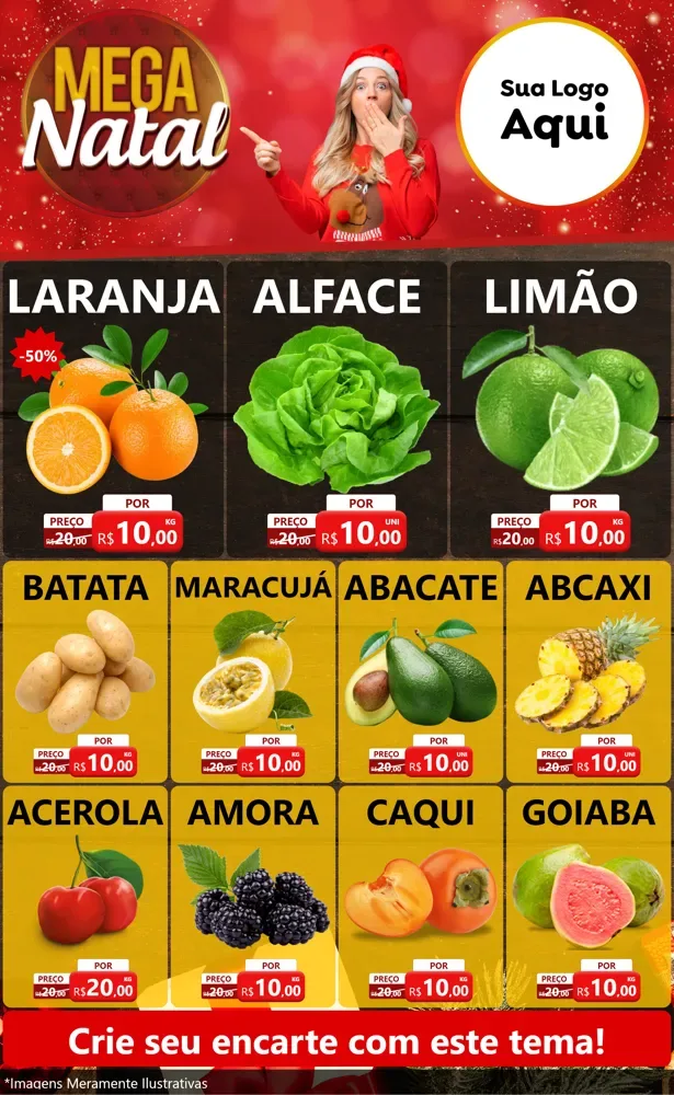 Modelo de Encarte para Encarte Grande com o tema Mega Natal para Hortifrúti
