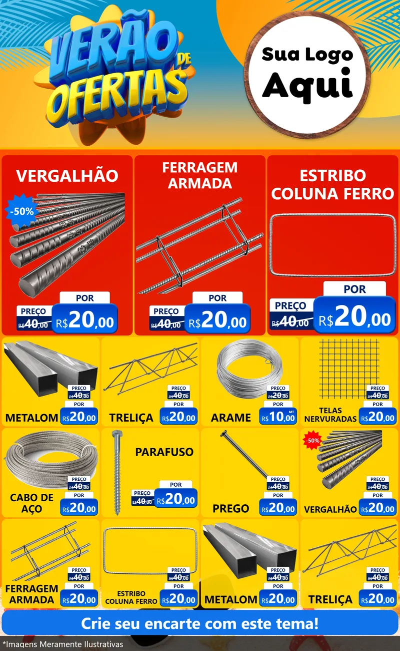 Modelo de Encarte para Encarte Grande com o tema Verão de Ofertas para Ferragens