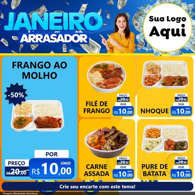 Modelo de Rede Social para Feed Facebook com o tema Janeiro Arrasador para Restaurante