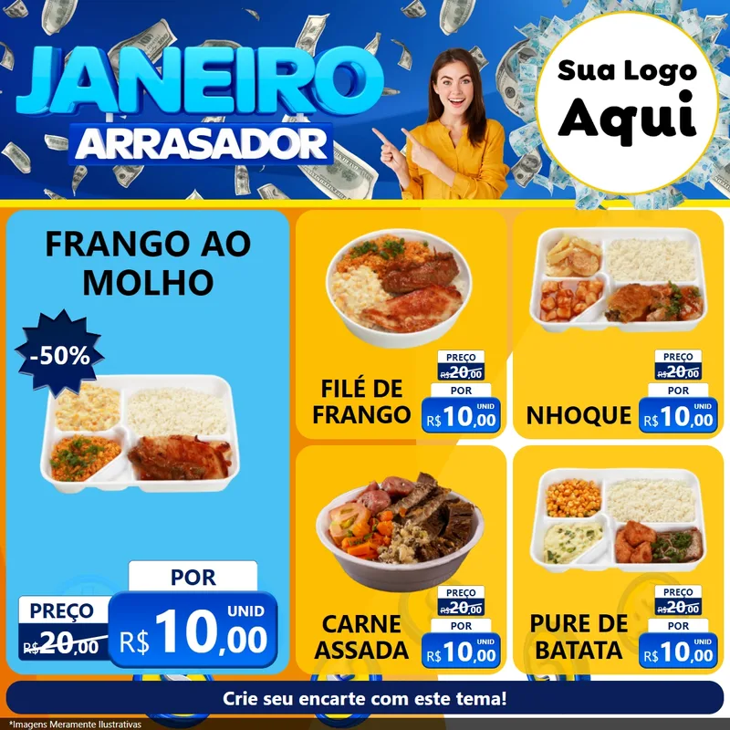 Modelo de Rede Social para Feed Facebook com o tema Janeiro Arrasador para Restaurante