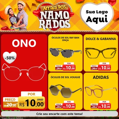 Modelo de Rede Social para Feed Facebook com o tema Arraiá dos Namorados para Óticas