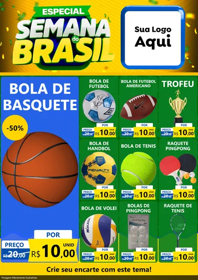 Modelo de Encarte para Encarte A4 Vertical com o tema Especial Semana do Brasil para Artigos Esportivos