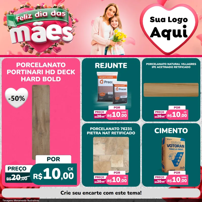 Modelo de Rede Social para Feed Facebook com o tema Feliz Dia das Mães para Pisos e revestimentos
