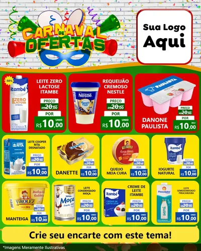 Modelo de Rede Social para Feed Instagram com o tema Carnaval de Ofertas para Frios e Laticínios