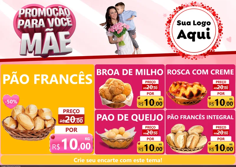 Modelo de Encarte para Encarte A4 Horizontal com o tema Promoção Para Você Mãe para Padaria