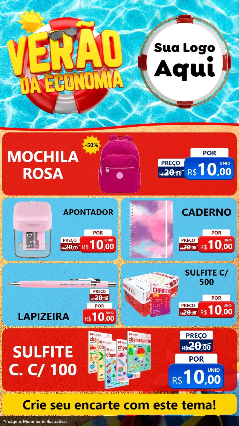 Modelo de TV para TV Vertical com o tema Verão da Economia para Papelaria