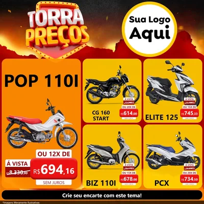 Modelo de Rede Social para Feed Facebook com o tema Torra Preços para Concessionaria de Motos