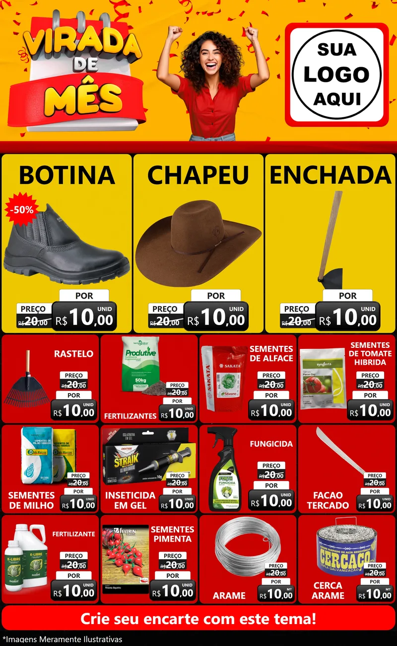 Modelo de Encarte para Encarte Grande com o tema Virada de Mês para Agropecuária