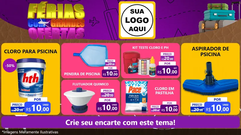 Modelo de TV para TV Horizontal com o tema Férias com Grandes Ofertas para Produtos para Piscina