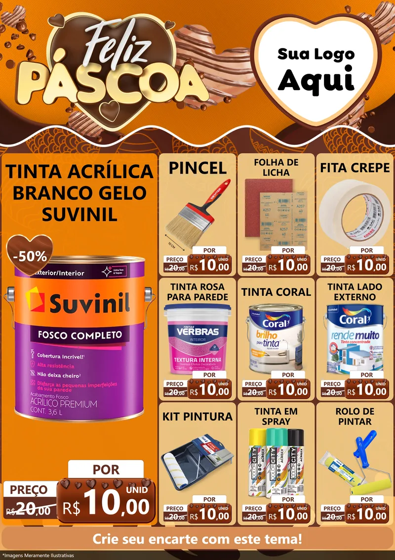 Modelo de Encarte para Encarte A4 Vertical com o tema Feliz Páscoa para Tintas e Ferramentas