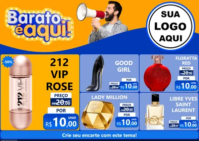 Modelo de Encarte para Encarte A4 Horizontal com o tema Barato é aqui para Perfumes