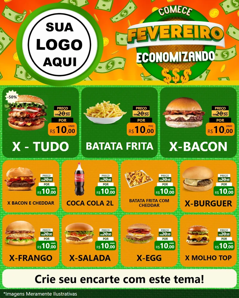 Modelo de Rede Social para Feed Instagram com o tema Comece Fevereiro Economizando para Hamburgueria