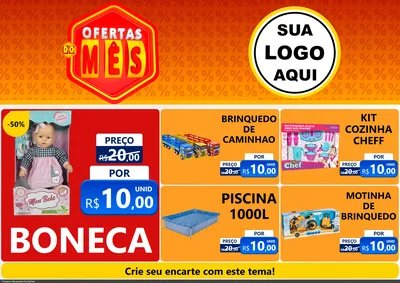 Modelo de Encarte para Encarte A4 Horizontal com o tema Ofertas do Mês para Brinquedos