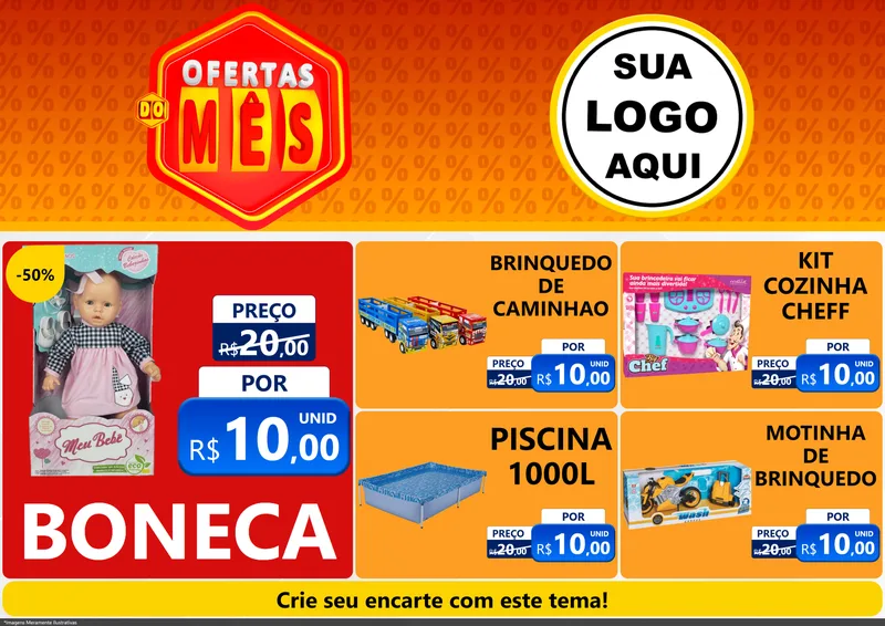 Modelo de Encarte para Encarte A4 Horizontal com o tema Ofertas do Mês para Brinquedos