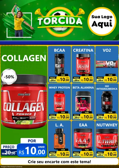 Modelo de Encarte para Encarte A4 Vertical com o tema Torcida para Suplementos alimentares