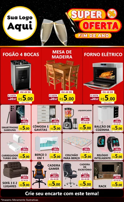 Modelo de Encarte para Encarte Grande com o tema Super Oferta Fim de Ano para Móveis e Eletro