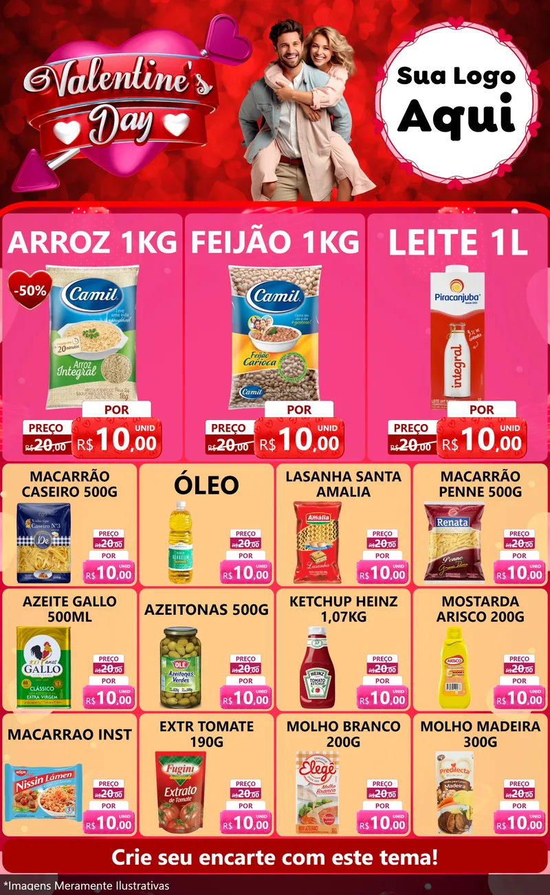 Modelo de Encarte para Encarte Grande com o tema Valentine's Day para Supermercado