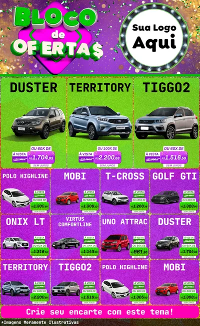 Modelo de Encarte para Encarte Grande com o tema Bloco de Ofertas para Concessionaria de Carros