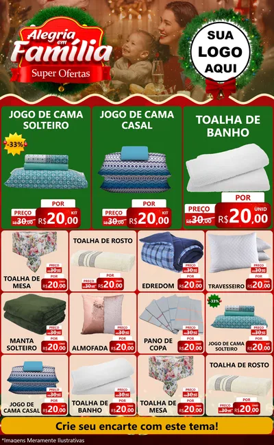 Modelo de Encarte para Encarte Grande com o tema Alegria Em Família - Super Ofertas para Cama, Mesa e Banho