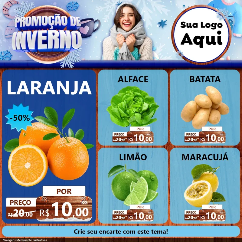 Modelo de Rede Social para Feed Facebook com o tema Promoção de Inverno para Hortifrúti