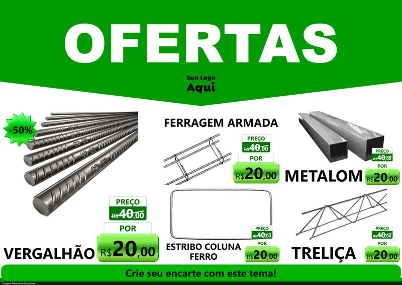 Modelo de Encarte para Encarte A4 Horizontal com o tema Ofertas Verde Cartaz para Ferragens