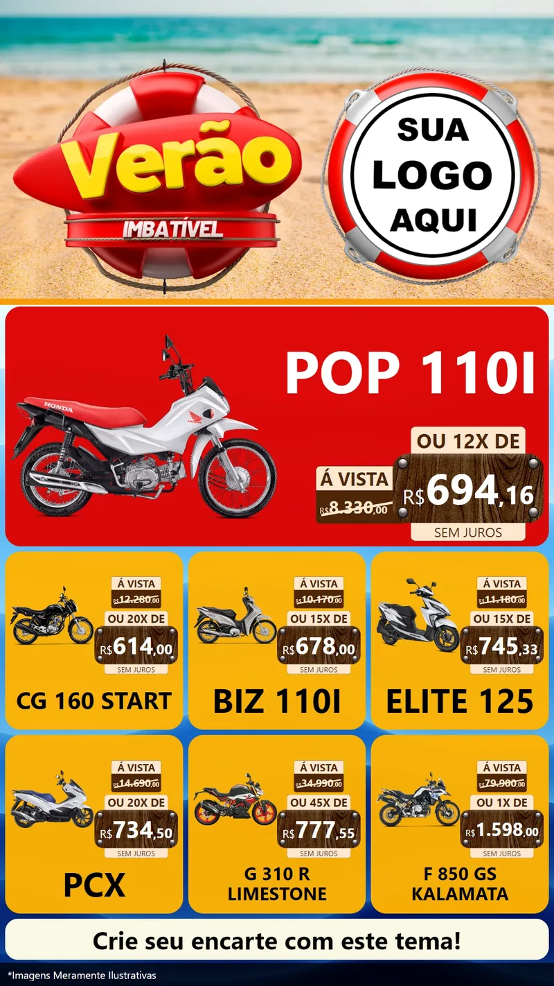 Modelo de Rede Social para Stories com o tema Verão Imbatível para Concessionaria de Motos
