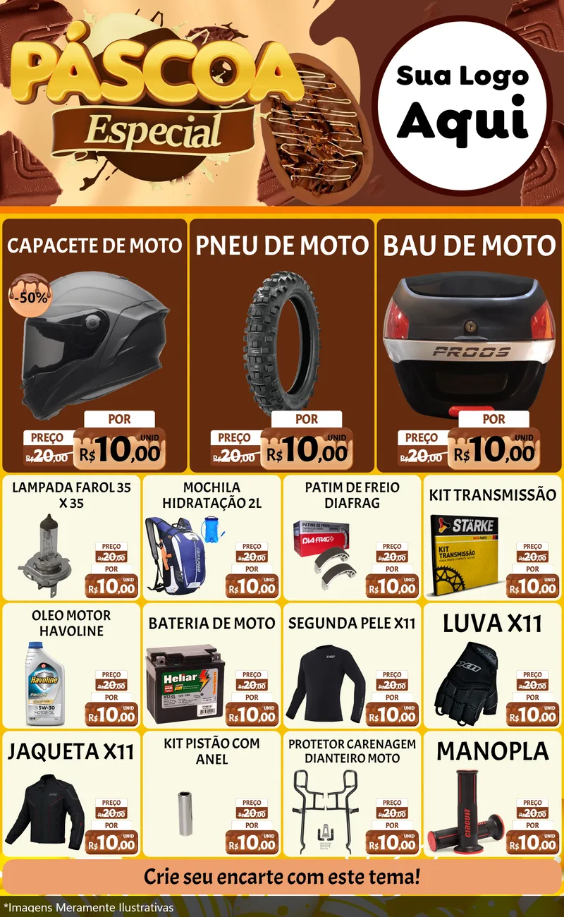 Modelo de Encarte para Encarte Grande com o tema Páscoa Especial para Moto peças