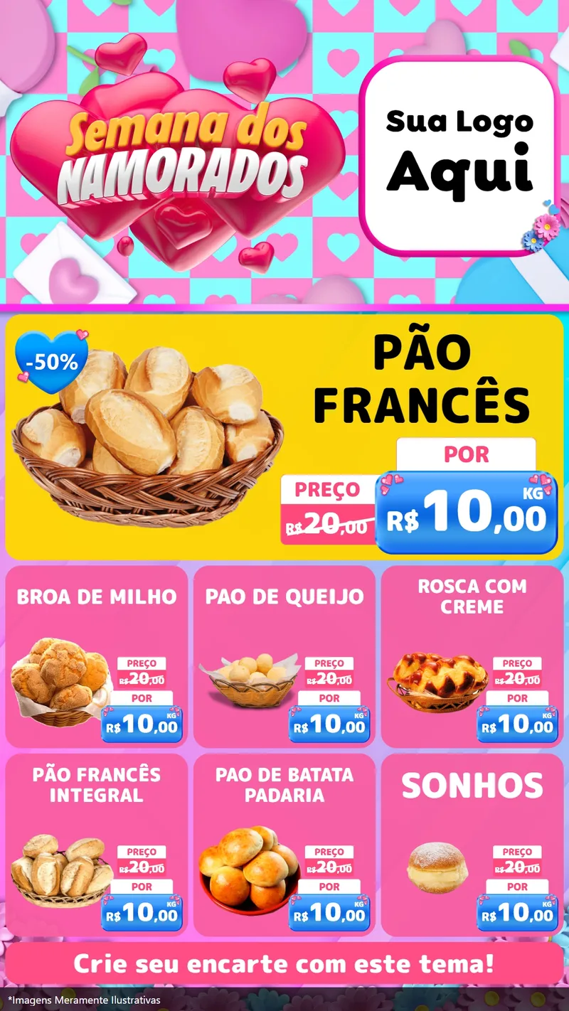 Modelo de Rede Social para Stories com o tema Semana dos Namorados para Padaria