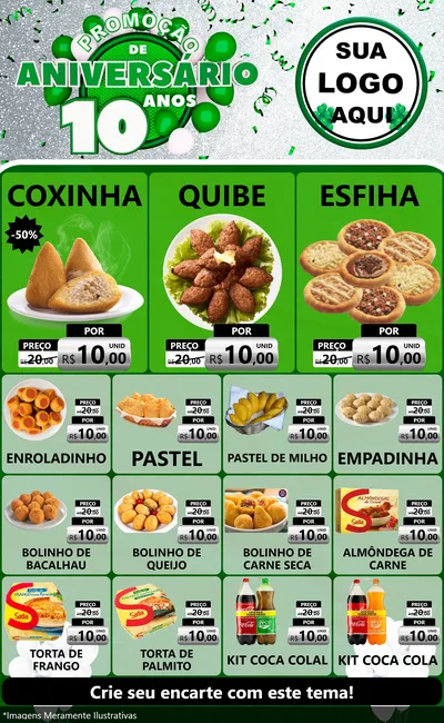 Modelo de Encarte para Encarte Grande com o tema Promoção de Aniversário - 10 Anos para Salgadaria