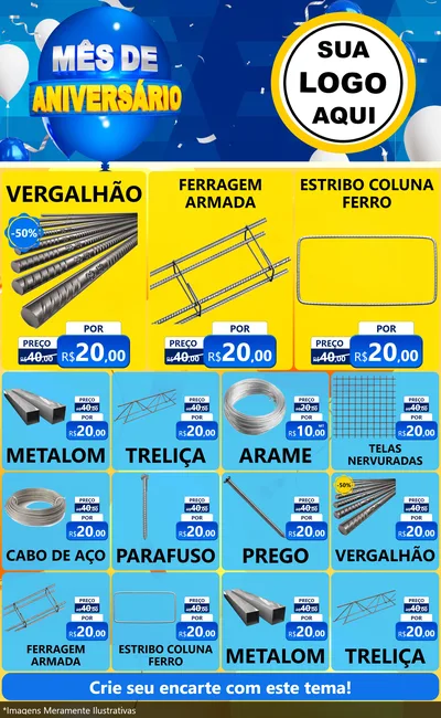 Modelo de Encarte para Encarte Grande com o tema Mês de Aniversário para Ferragens