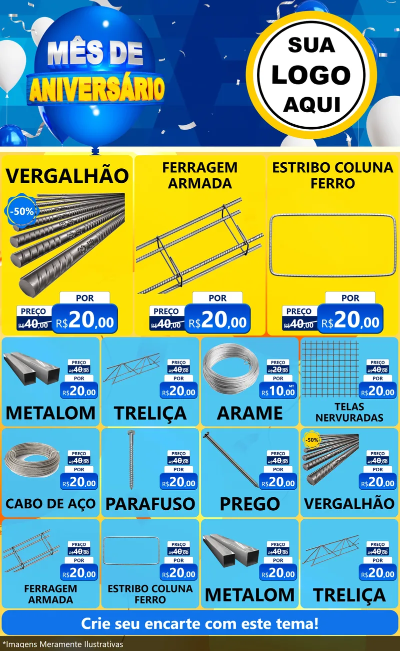 Modelo de Encarte para Encarte Grande com o tema Mês de Aniversário para Ferragens