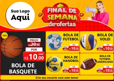 Modelo de Encarte para Encarte A4 Horizontal com o tema Final de Semana de Ofertas para Artigos Esportivos