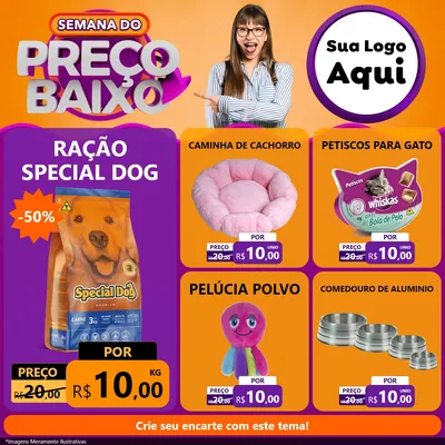 Modelo de Rede Social para Feed Facebook com o tema Semana do Preço Baixo para Pet Shop