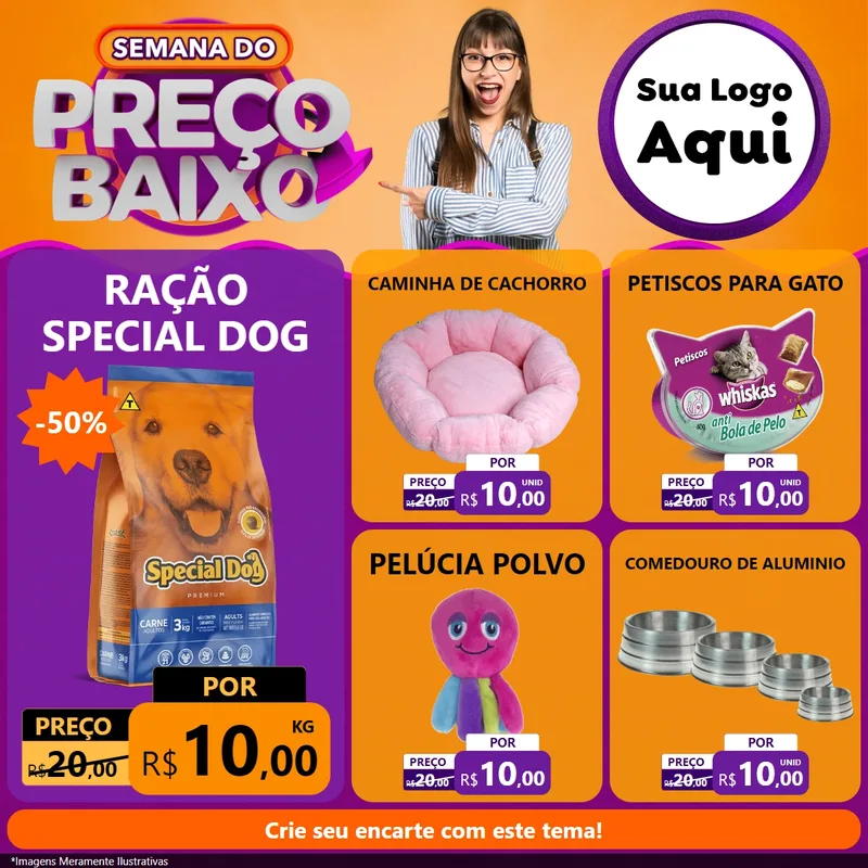 Modelo de Rede Social para Feed Facebook com o tema Semana do Preço Baixo para Pet Shop