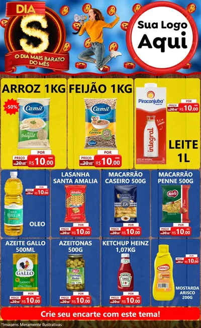 Modelo de Encarte para Encarte Grande com o tema Dia S - O Dia Mais Barato Do Mês para Supermercado