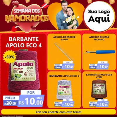 Modelo de Rede Social para Feed Facebook com o tema Semana dos Namorados para Armarinho e Aviamentos