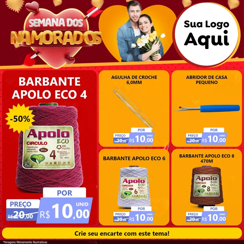 Modelo de Rede Social para Feed Facebook com o tema Semana dos Namorados para Armarinho e Aviamentos