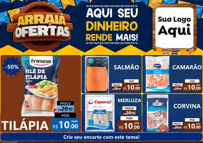 Modelo de Encarte para Encarte A4 Horizontal com o tema Arraiá de Ofertas - Junina para Peixaria