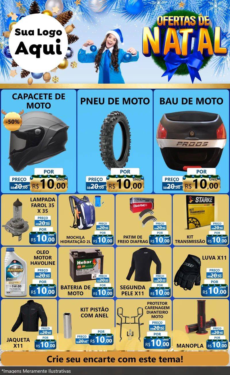 Modelo de Encarte para Encarte Grande com o tema Ofertas de Natal para Moto peças