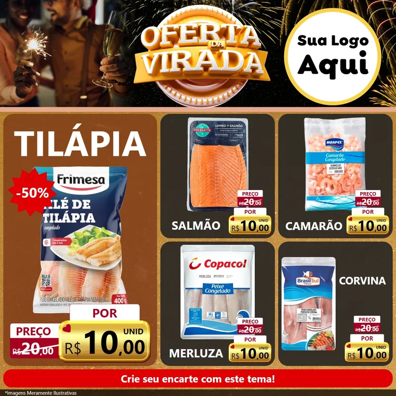 Modelo de Rede Social para Feed Facebook com o tema Oferta da Virada para Peixaria