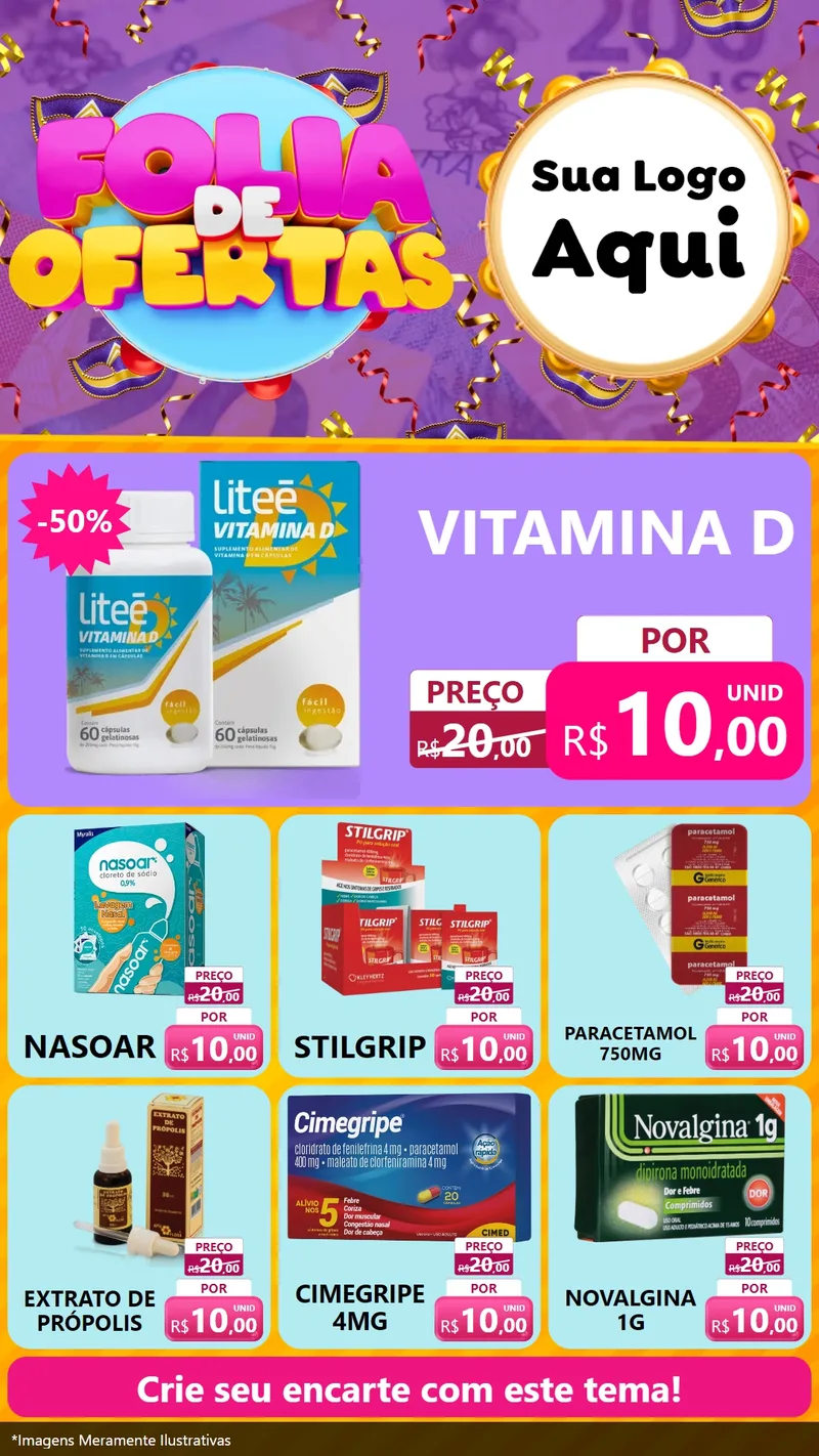 Modelo de Rede Social para Stories com o tema Folia de Ofertas para Farmácia