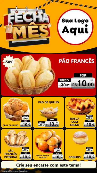 Modelo de Rede Social para Stories com o tema Fecha Mês para Padaria