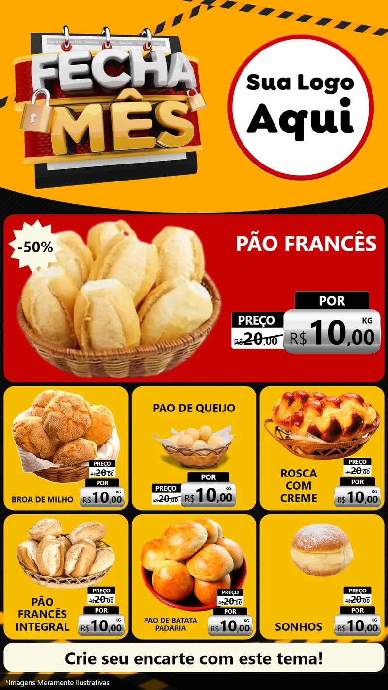 Modelo de Rede Social para Stories com o tema Fecha Mês para Padaria