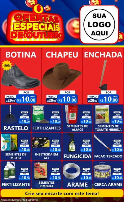 Modelo de Encarte para Encarte Grande com o tema Ofertas Especiais de Outubro para Agropecuária