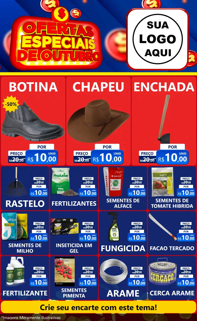 Modelo de Encarte para Encarte Grande com o tema Ofertas Especiais de Outubro para Agropecuária