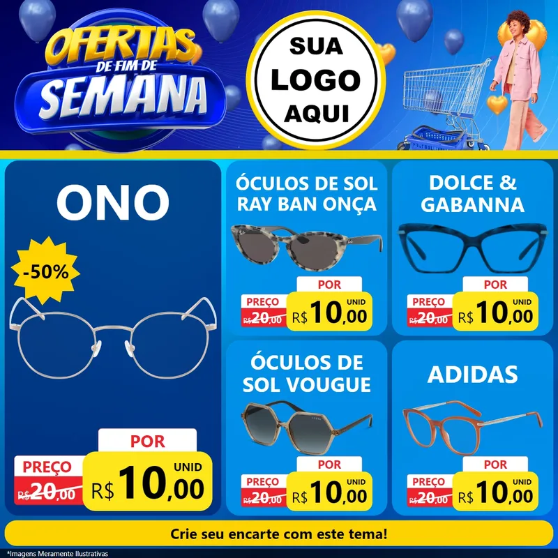 Modelo de Rede Social para Feed Facebook com o tema Ofertas de Fim de Semana para Óticas